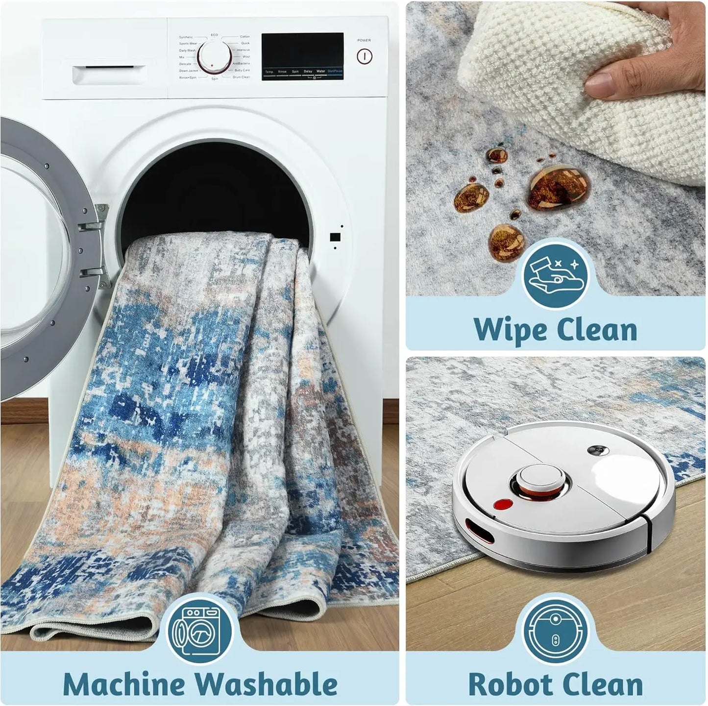 Living Room Area Rugs Machine Washable Non-Slip Carpet