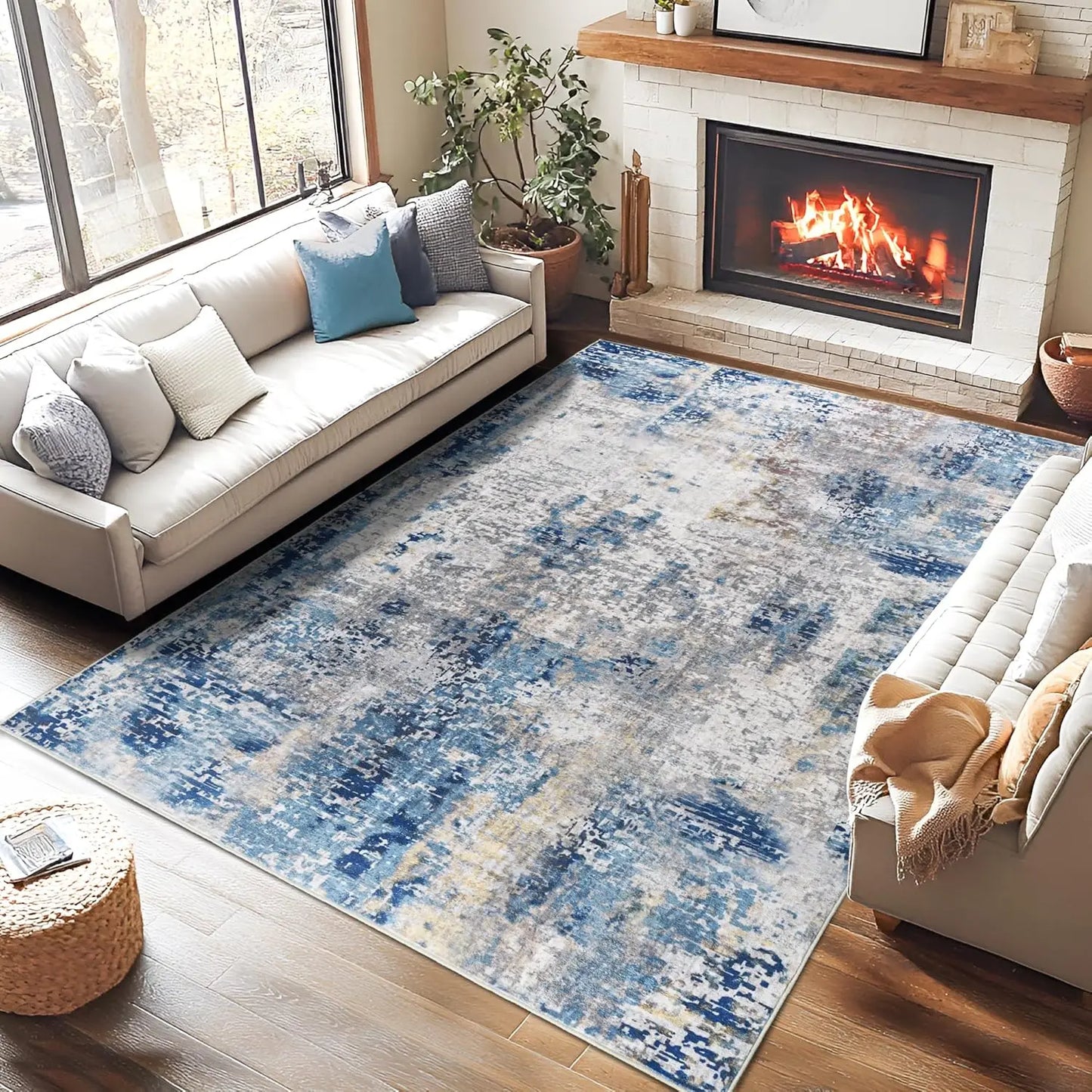 Living Room Area Rugs Machine Washable Non-Slip Carpet