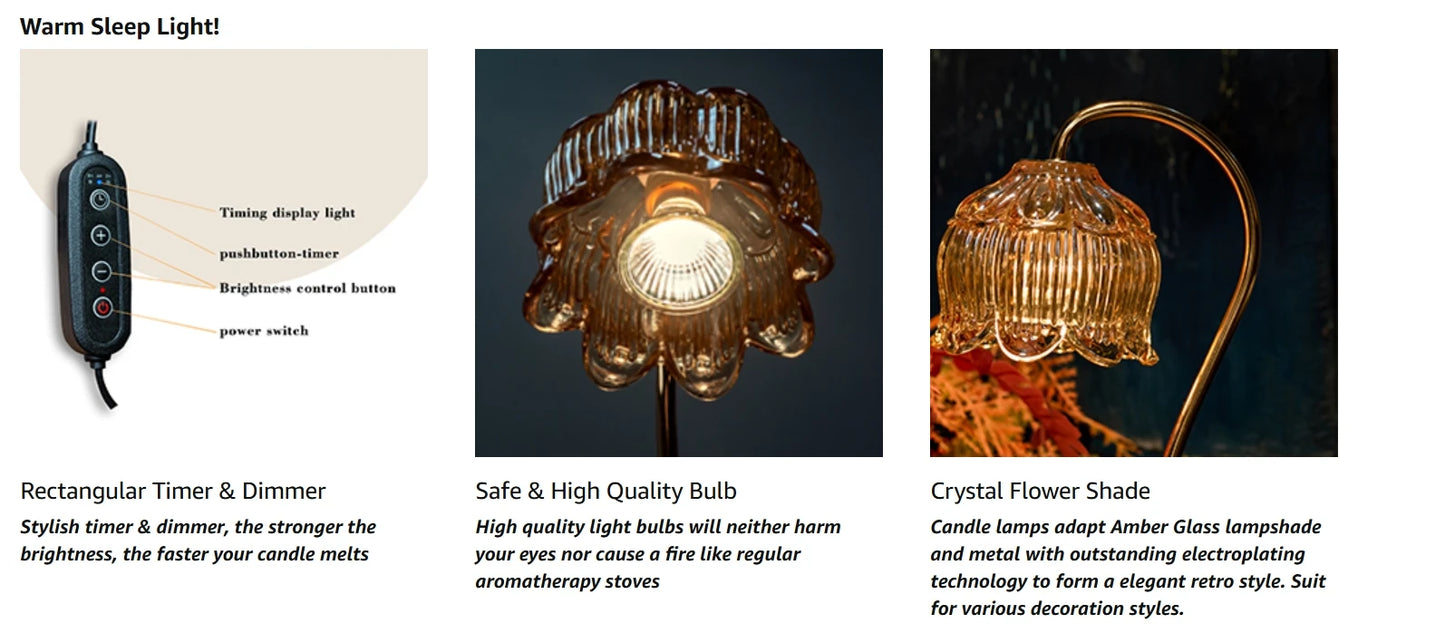 Electric Flower Candle Warmer Lamp with Timer