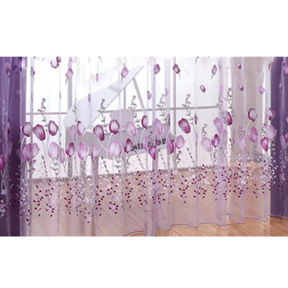 Romantic Tulips Window Voile Curtain