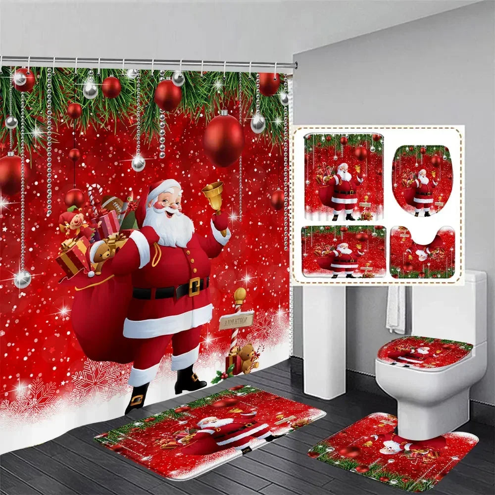 Cute Snowman Christmas Shower Curtain Set with rugs