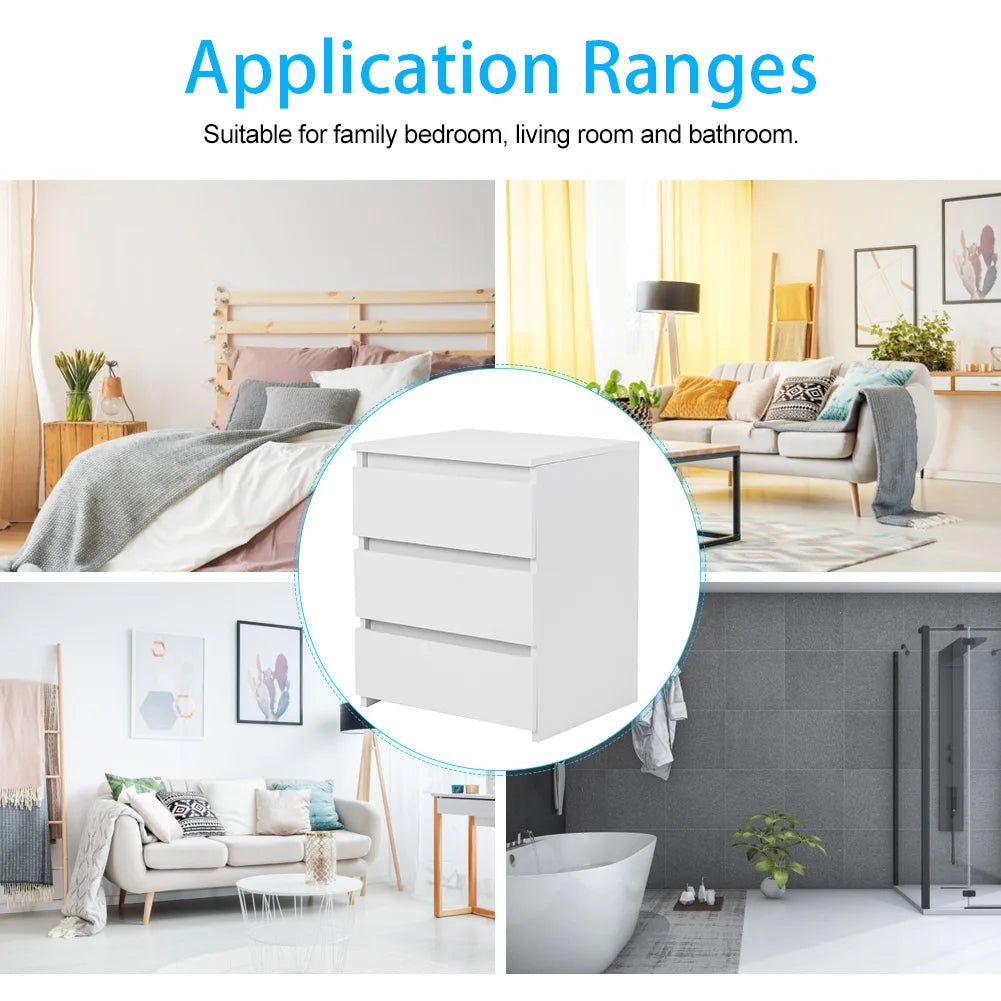 White Nightstand with 3 Storage Drawers