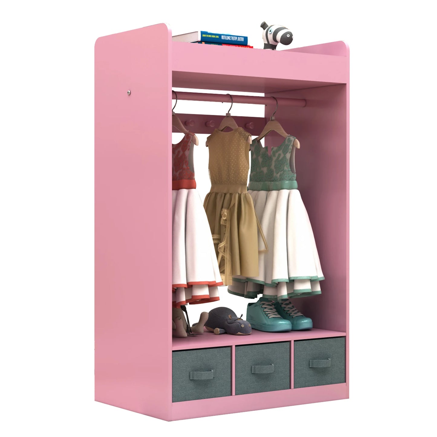 Open Hanging Armoire Closet with Mirror-PINK