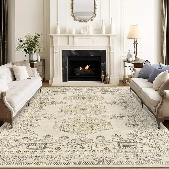 8x10 Area Rug for Living Room, Stain Resistant Neutral Washable Rugs