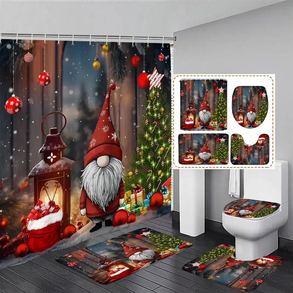 Cute Snowman Christmas Shower Curtain Set with rugs