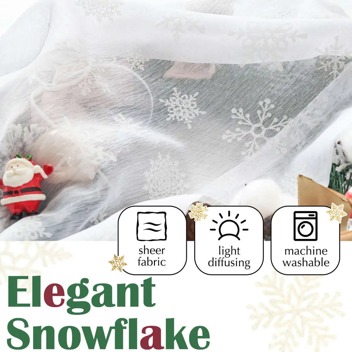 2PC Christmas Snowflake Curtains