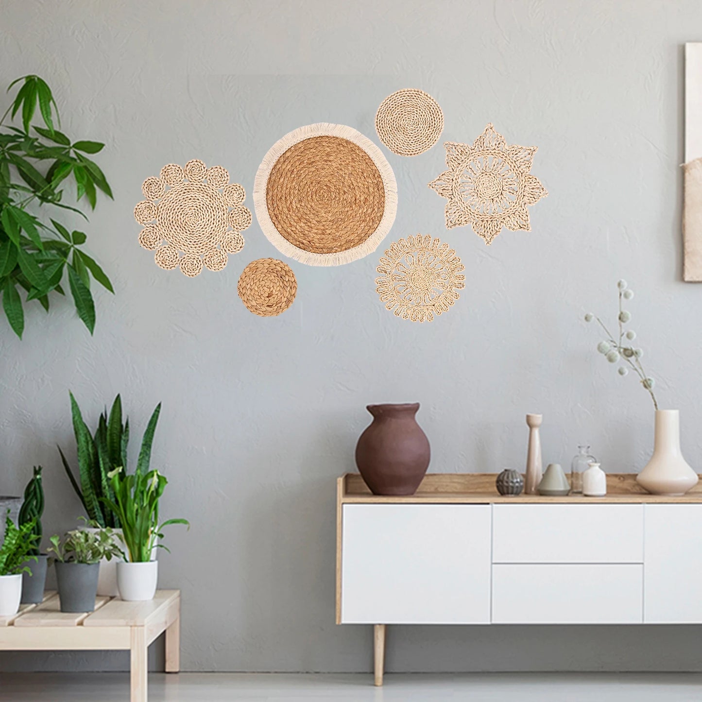 6Pcs Hanging Woven Wall Basket Set