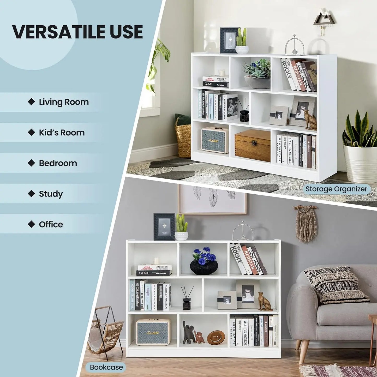 Freestanding 3-Tier Open Bookshelf