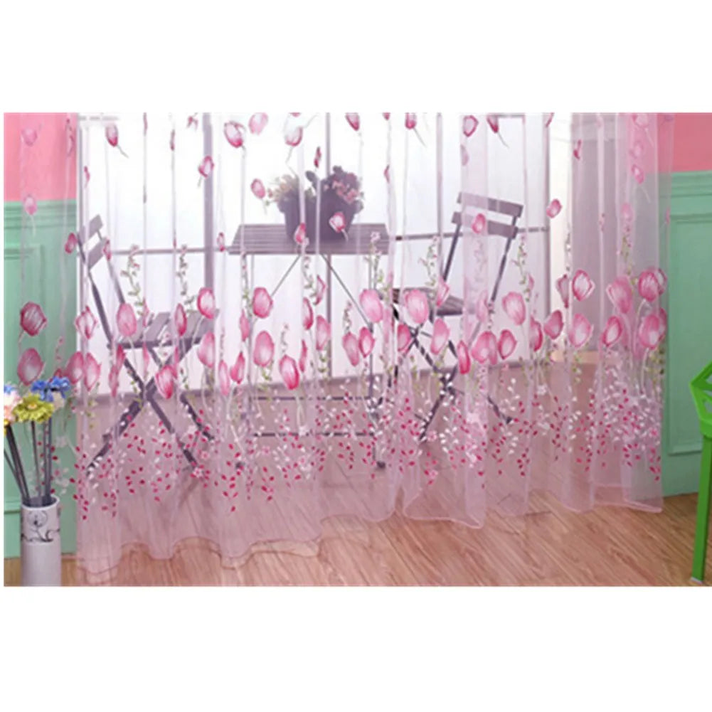 Romantic Tulips Window Voile Curtain