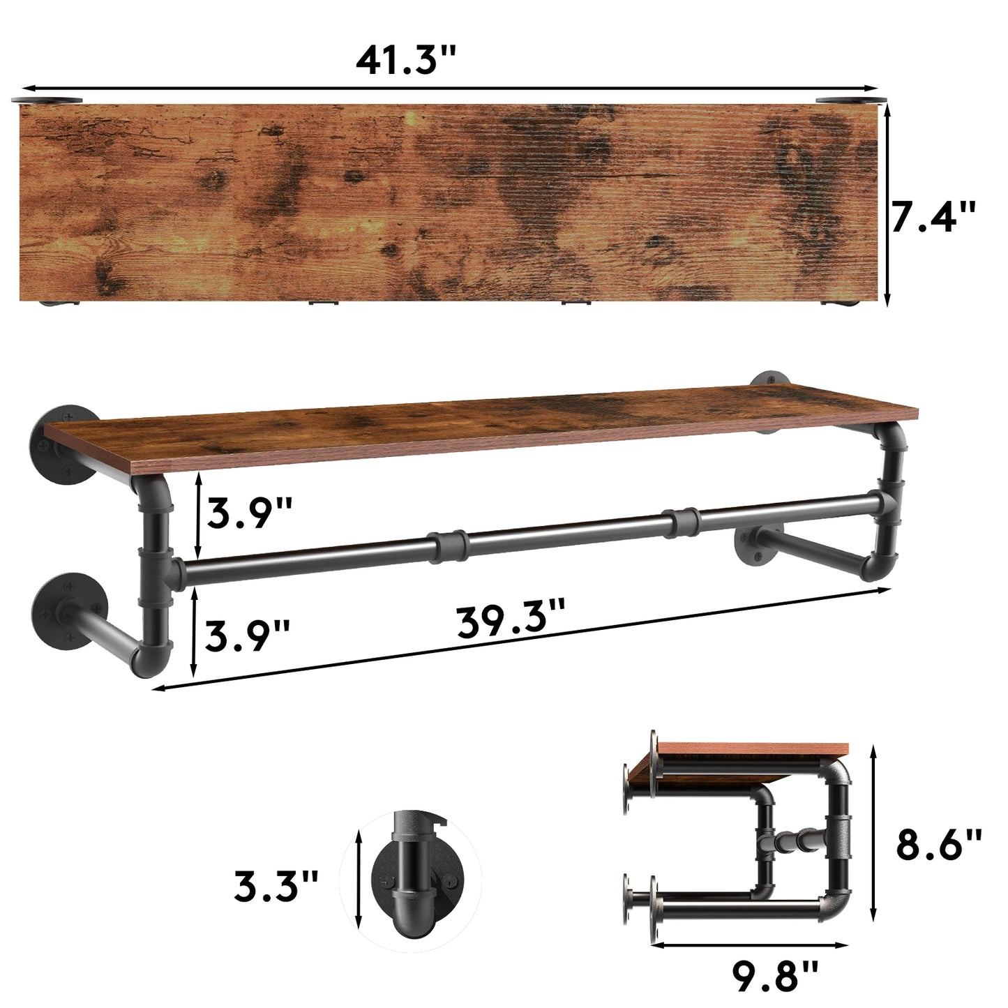 Industrial Pipe Clothes Rack with Wood Shelf