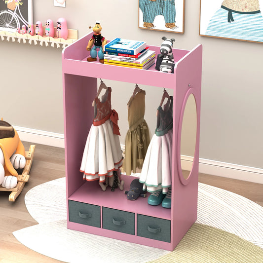 Open Hanging Armoire Closet with Mirror-PINK