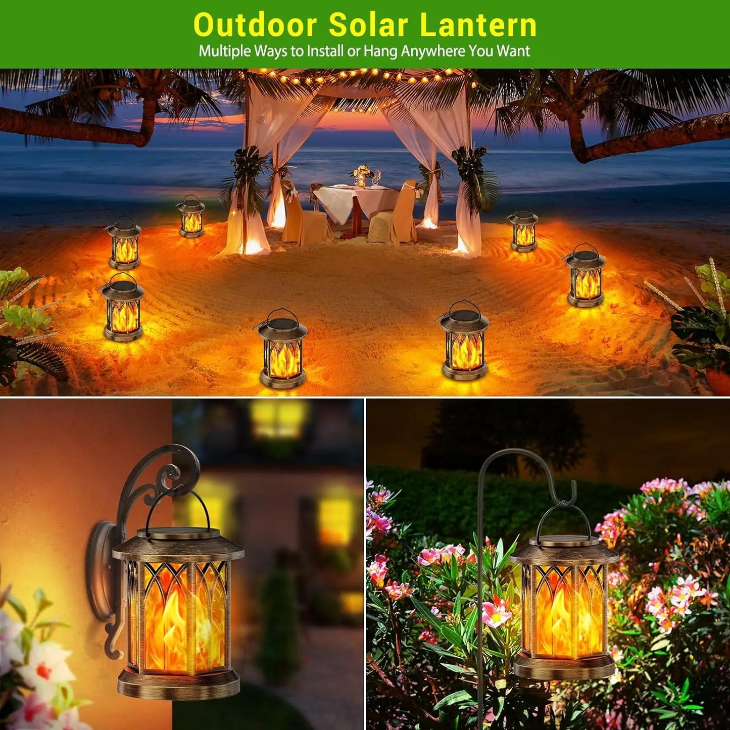 2 Pack Flickering Flame Solar Lanterns