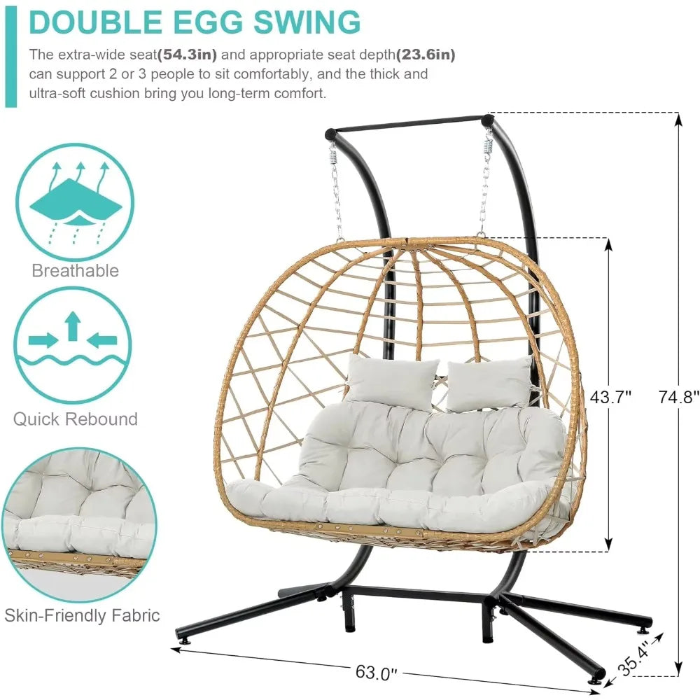 Double Egg Swing Chair w/Stand, 2