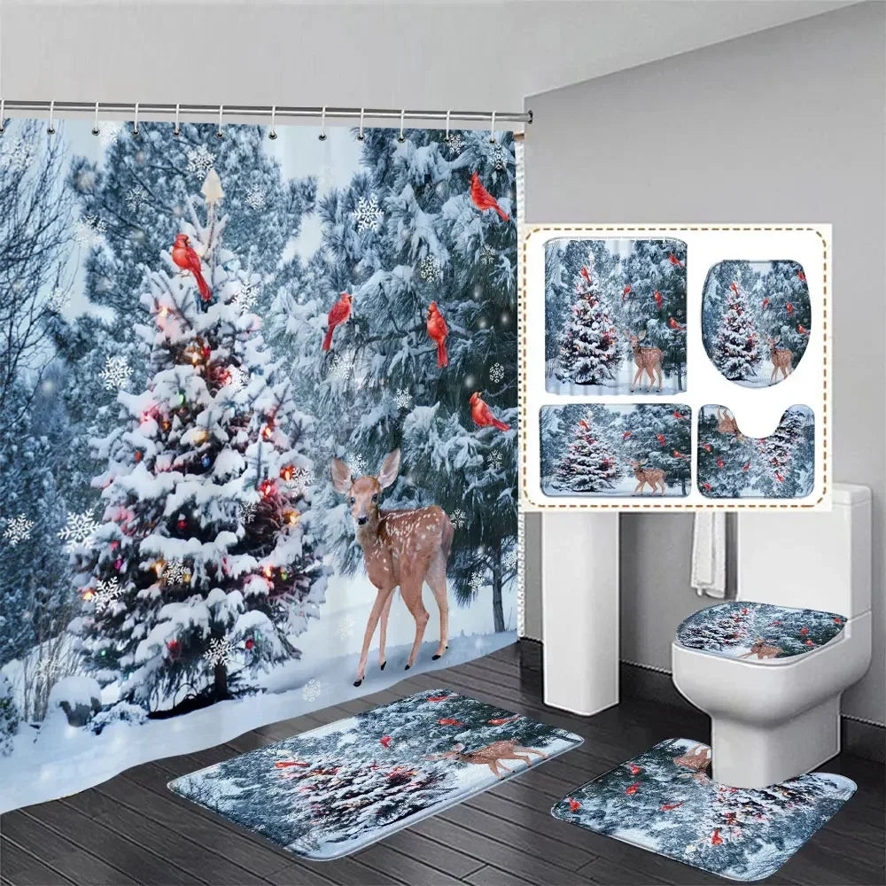 Cute Snowman Christmas Shower Curtain Set with rugs