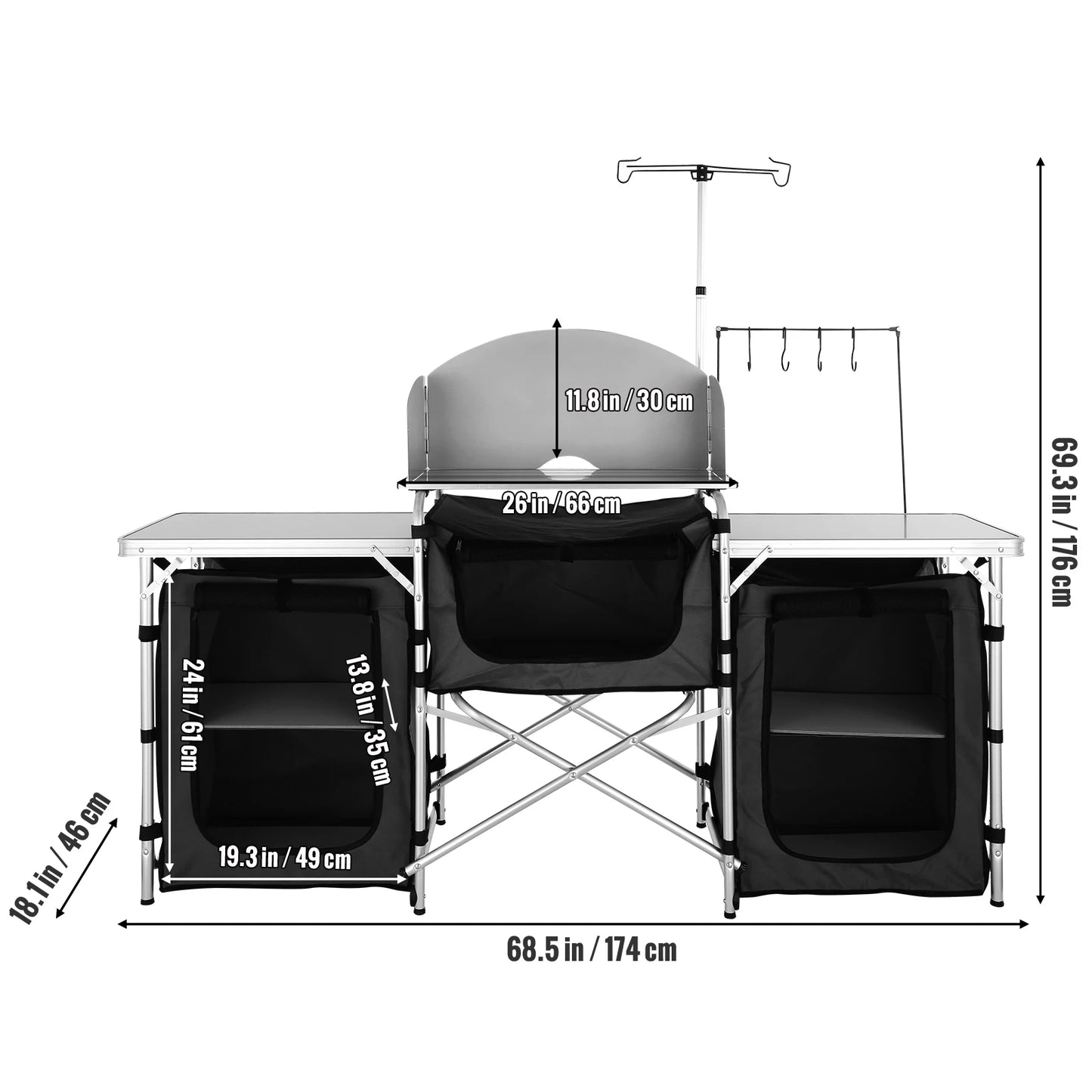 Foldable Camping Outdoor Kitchen Table Cabinet