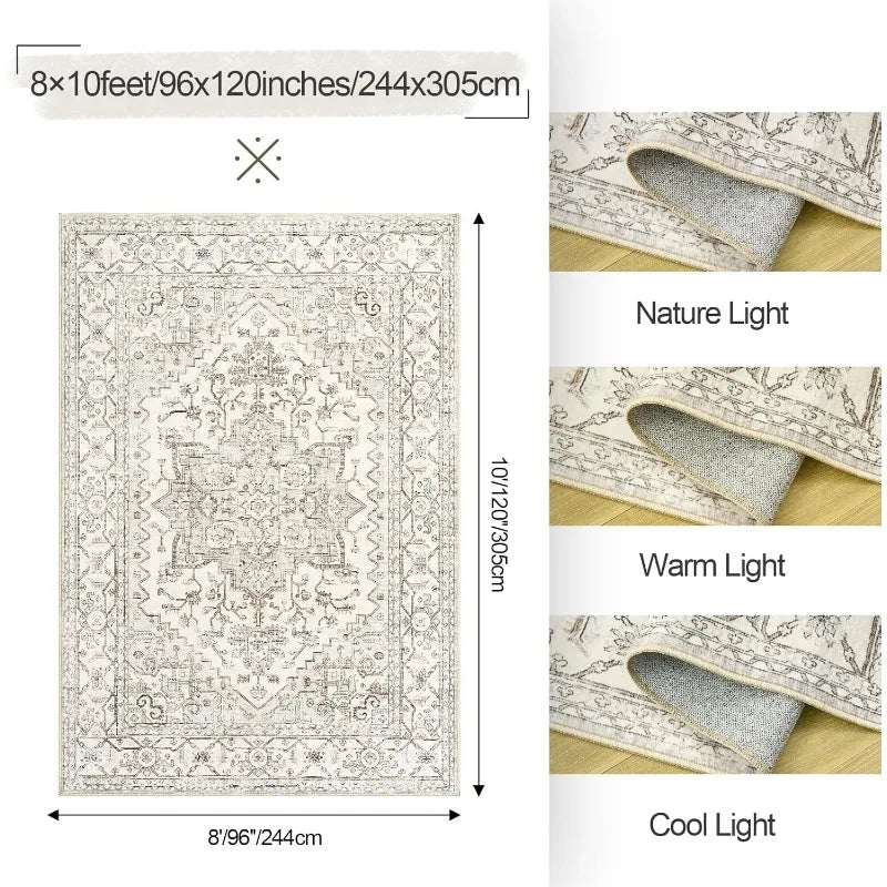 8x10 Area Rug for Living Room, Stain Resistant Neutral Washable Rugs