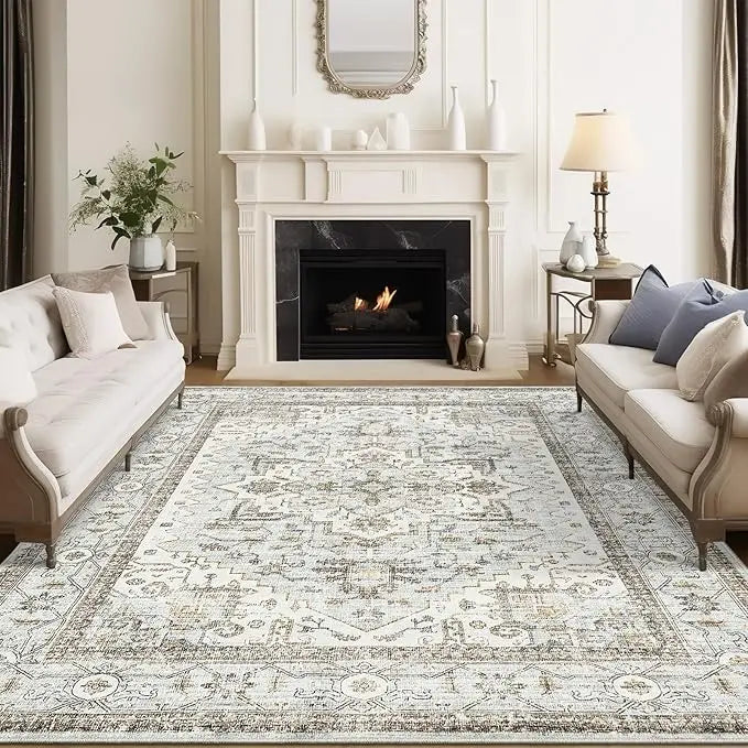 8x10 Area Rug for Living Room, Stain Resistant Neutral Washable Rugs