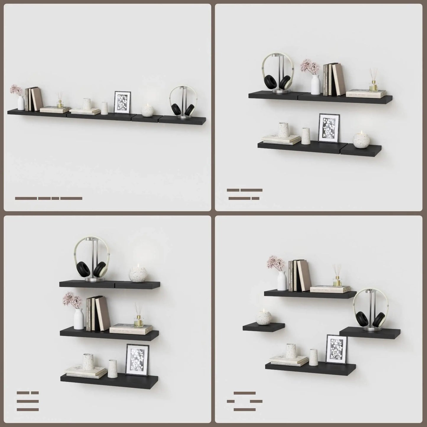 Set of 4 Floating Rustic Wall Shelves