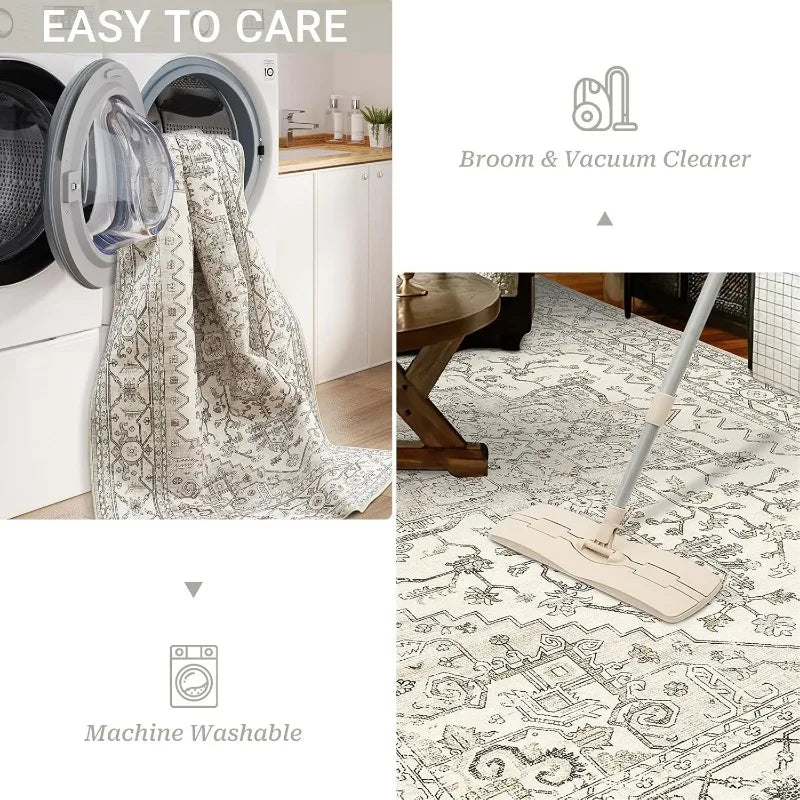 8x10 Area Rug for Living Room, Stain Resistant Neutral Washable Rugs