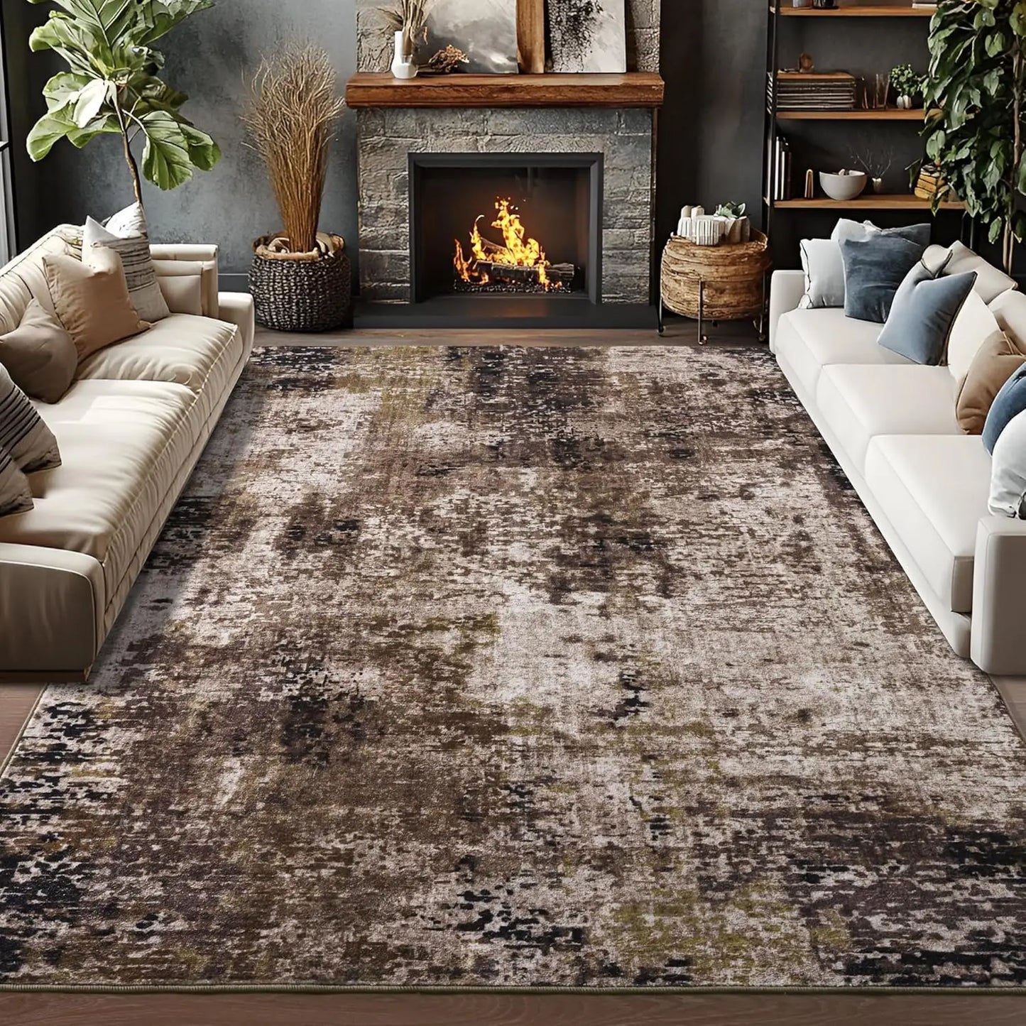 Living Room Area Rugs Machine Washable Non-Slip Carpet