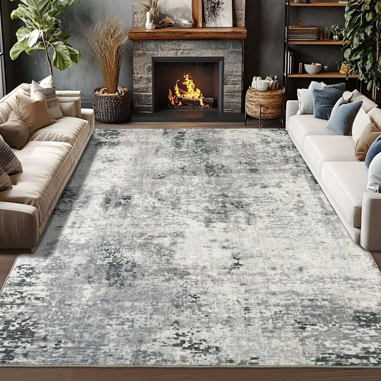 Living Room Area Rugs Machine Washable Non-Slip Carpet