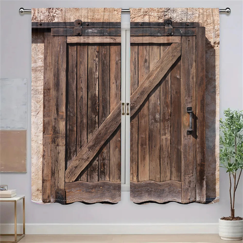 2Pcs Vintage Barn Door Curtains