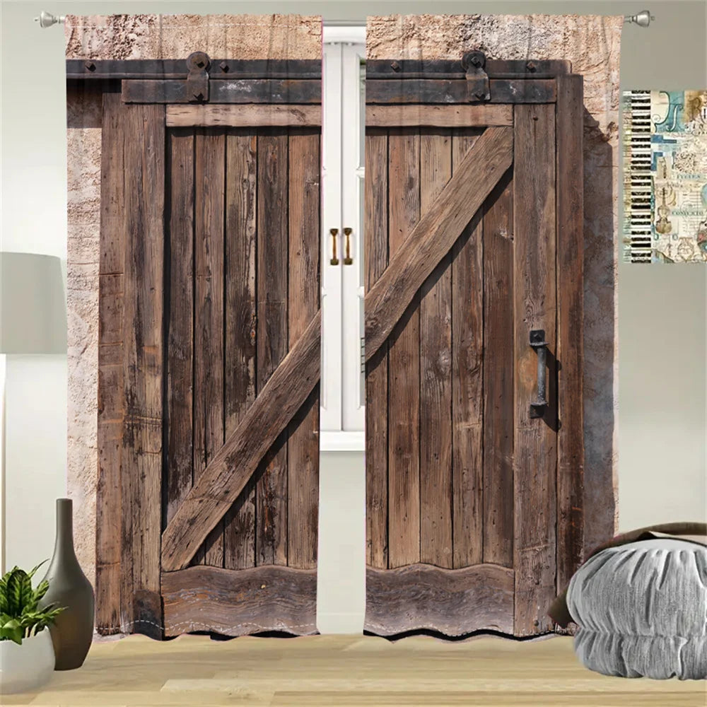 2Pcs Vintage Barn Door Curtains