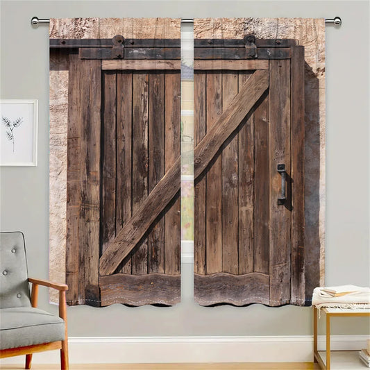 2Pcs Vintage Barn Door Curtains