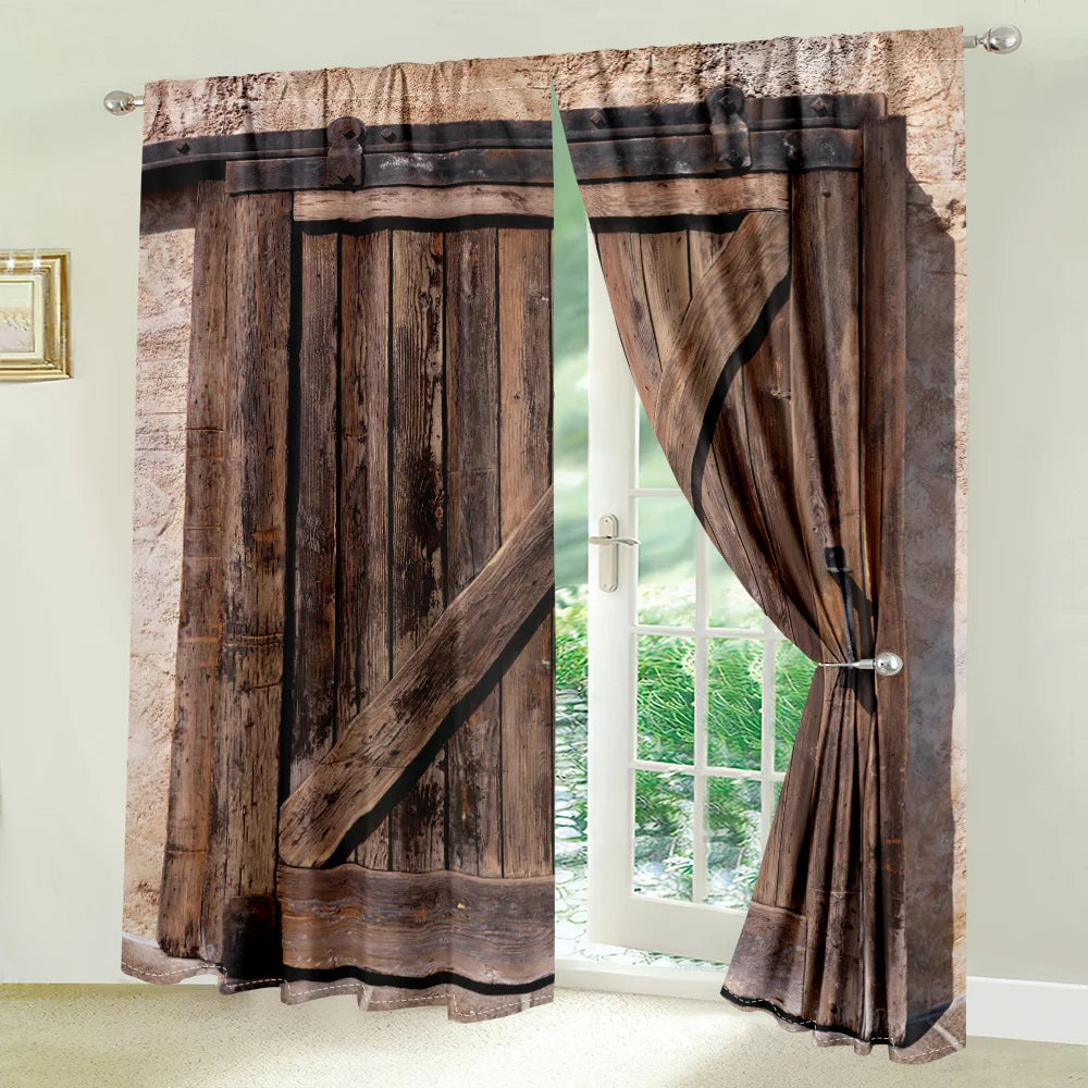 2Pcs Vintage Barn Door Curtains