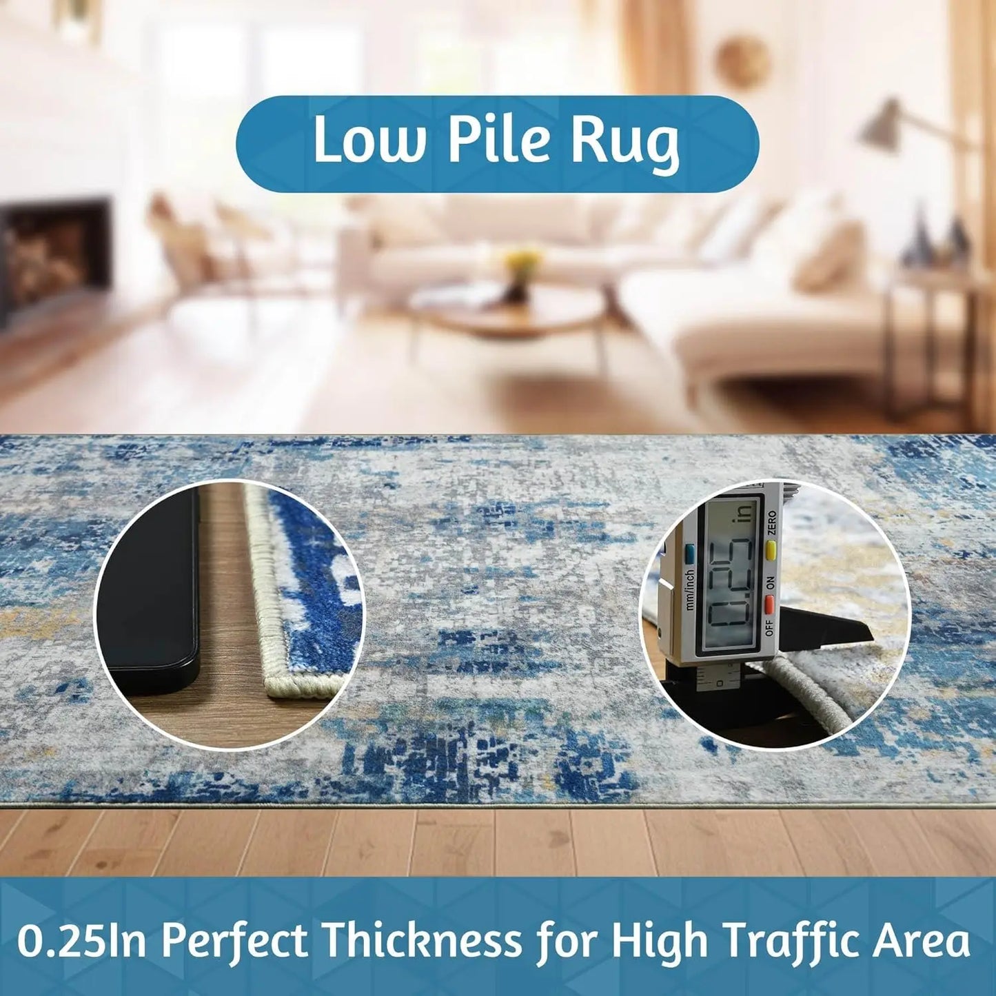 Living Room Area Rugs Machine Washable Non-Slip Carpet