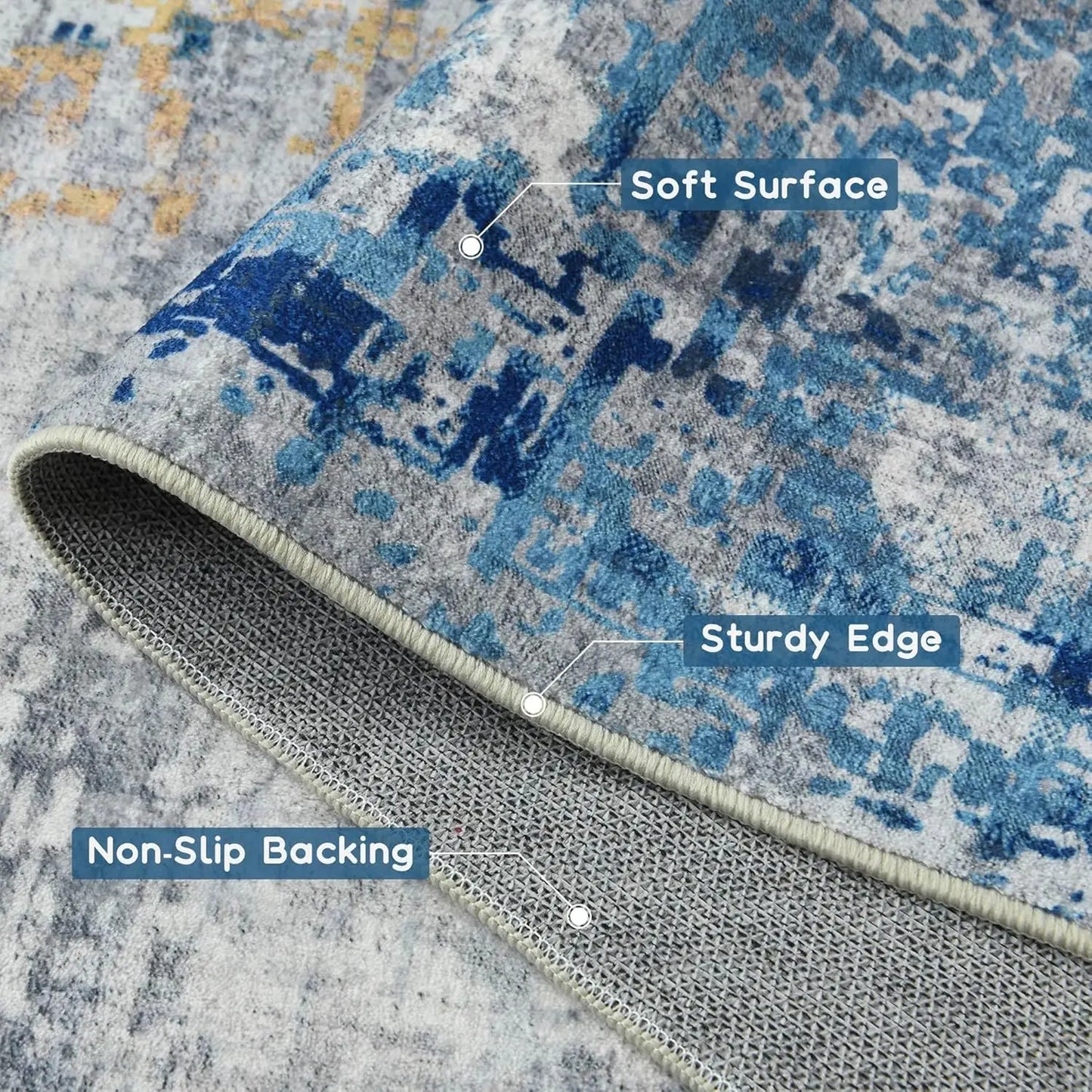 Living Room Area Rugs Machine Washable Non-Slip Carpet