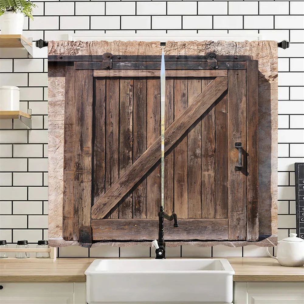 2Pcs Vintage Barn Door Curtains