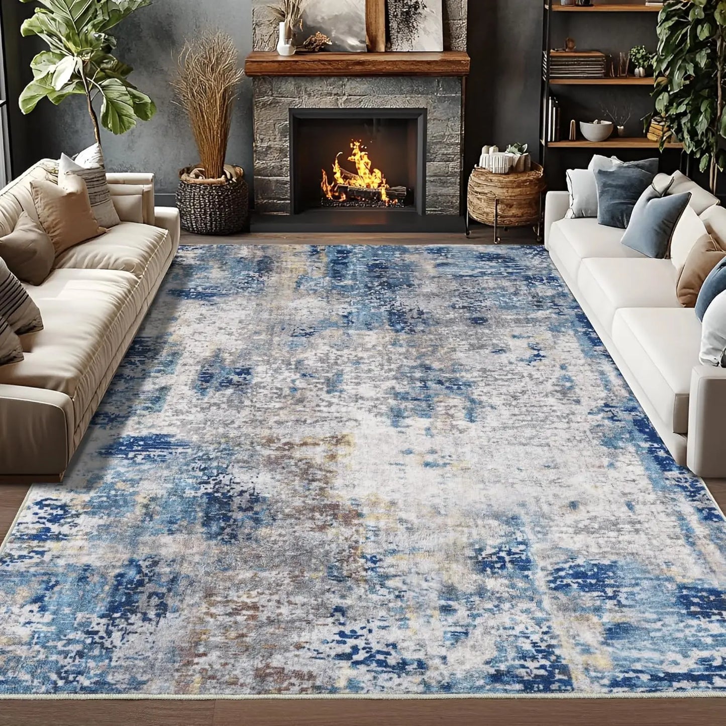 Living Room Area Rugs Machine Washable Non-Slip Carpet