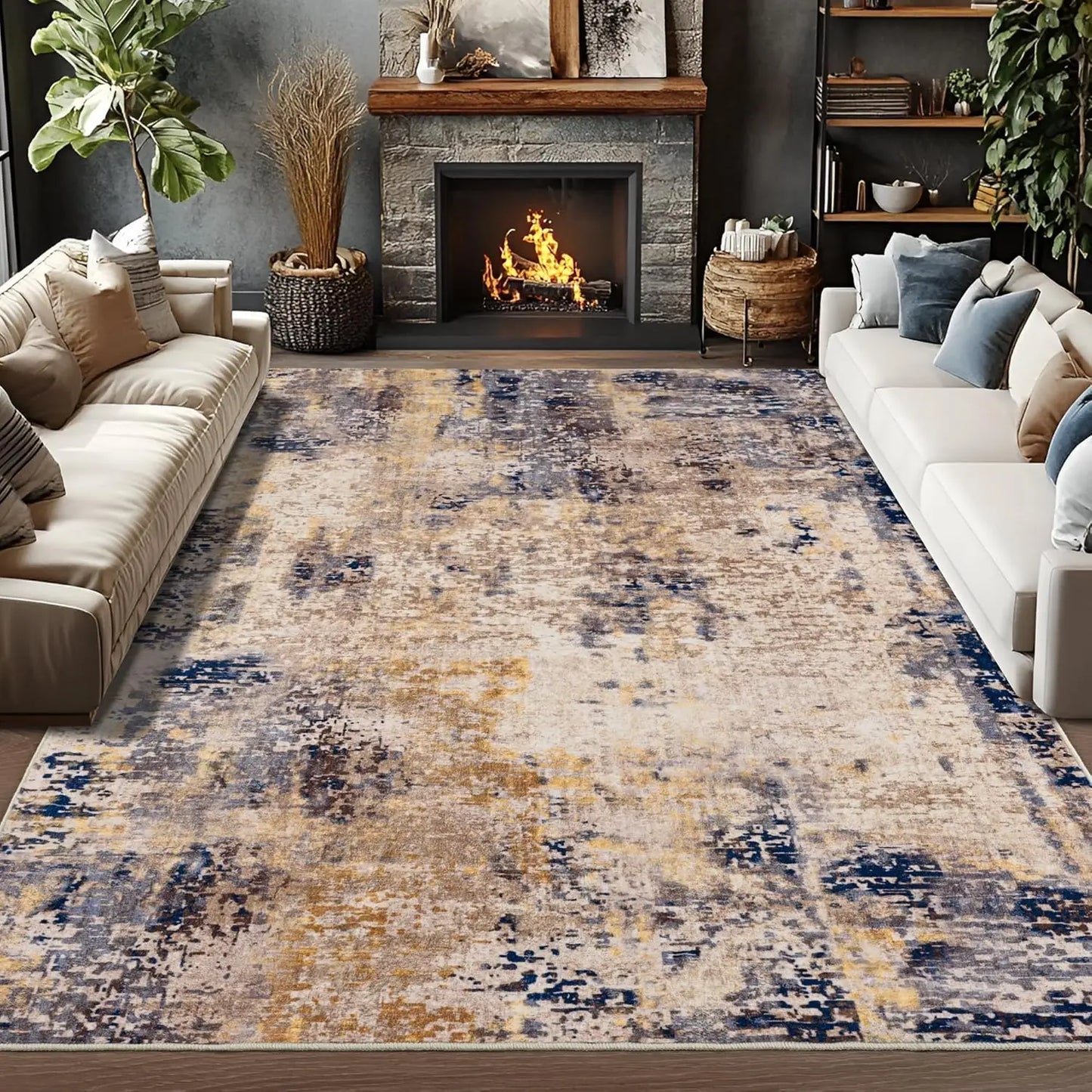 Living Room Area Rugs Machine Washable Non-Slip Carpet