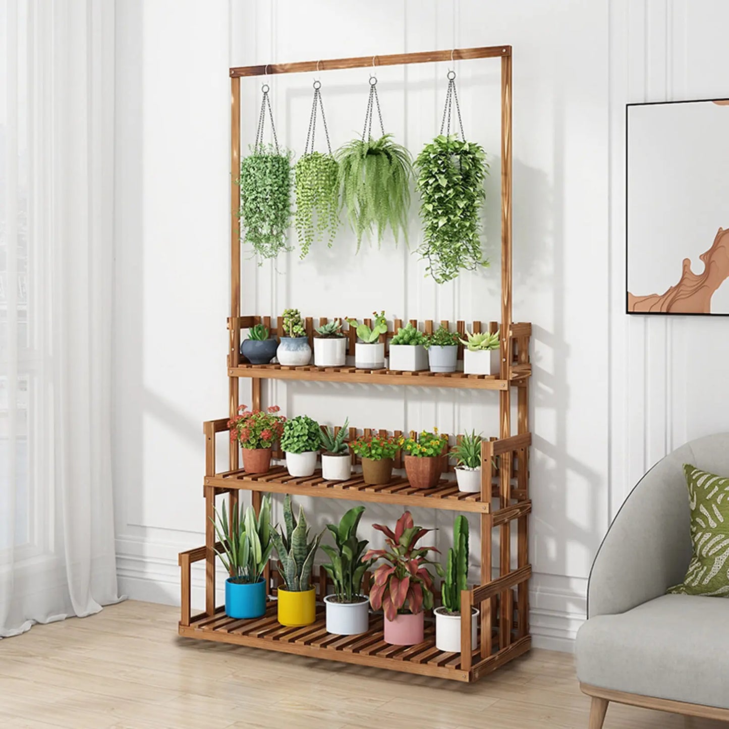 3-Tier Hanging Wood Plant Stand