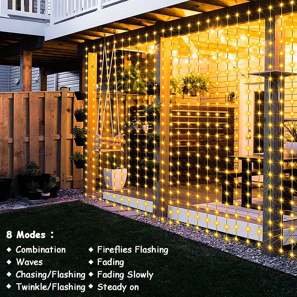 300Leds Solar Curtain Light 8 Modes
