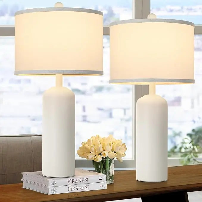 Set of 2 Farmhouse Table Lamps with 2 USB Ports