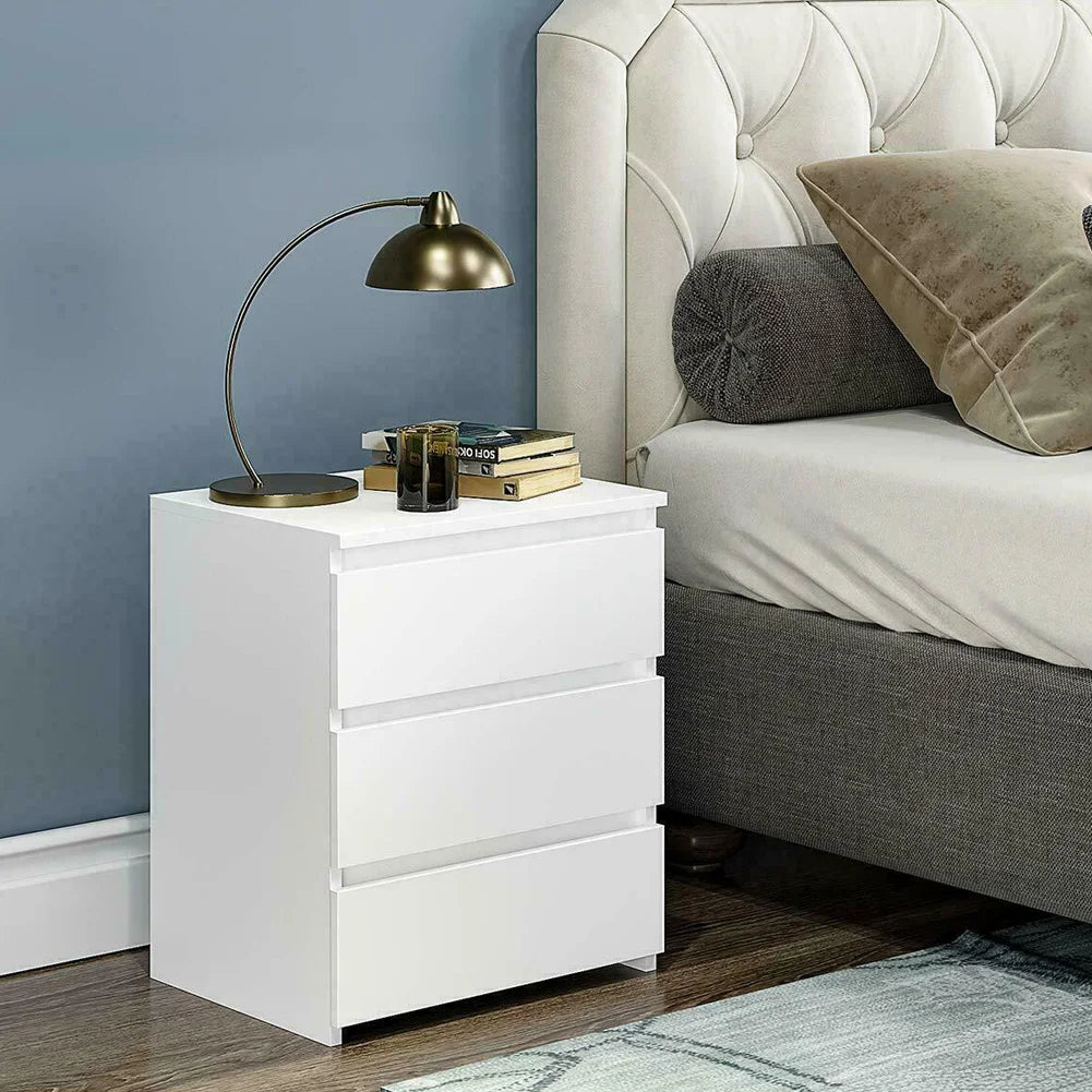 White Nightstand with 3 Storage Drawers