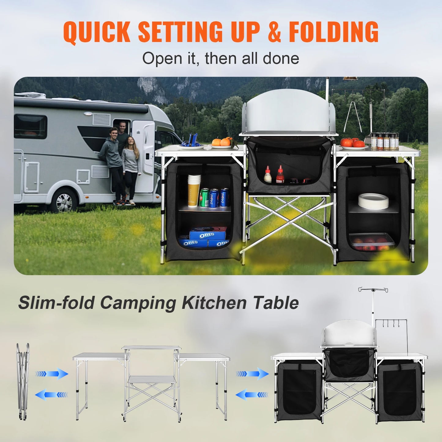 Foldable Camping Outdoor Kitchen Table Cabinet