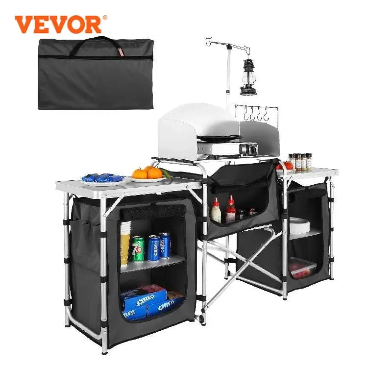 Foldable Camping Outdoor Kitchen Table Cabinet