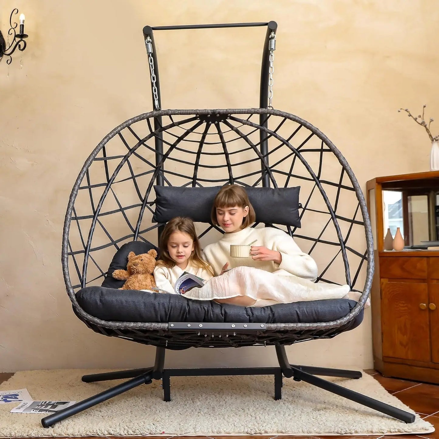 Double Egg Swing Chair w/Stand, 2