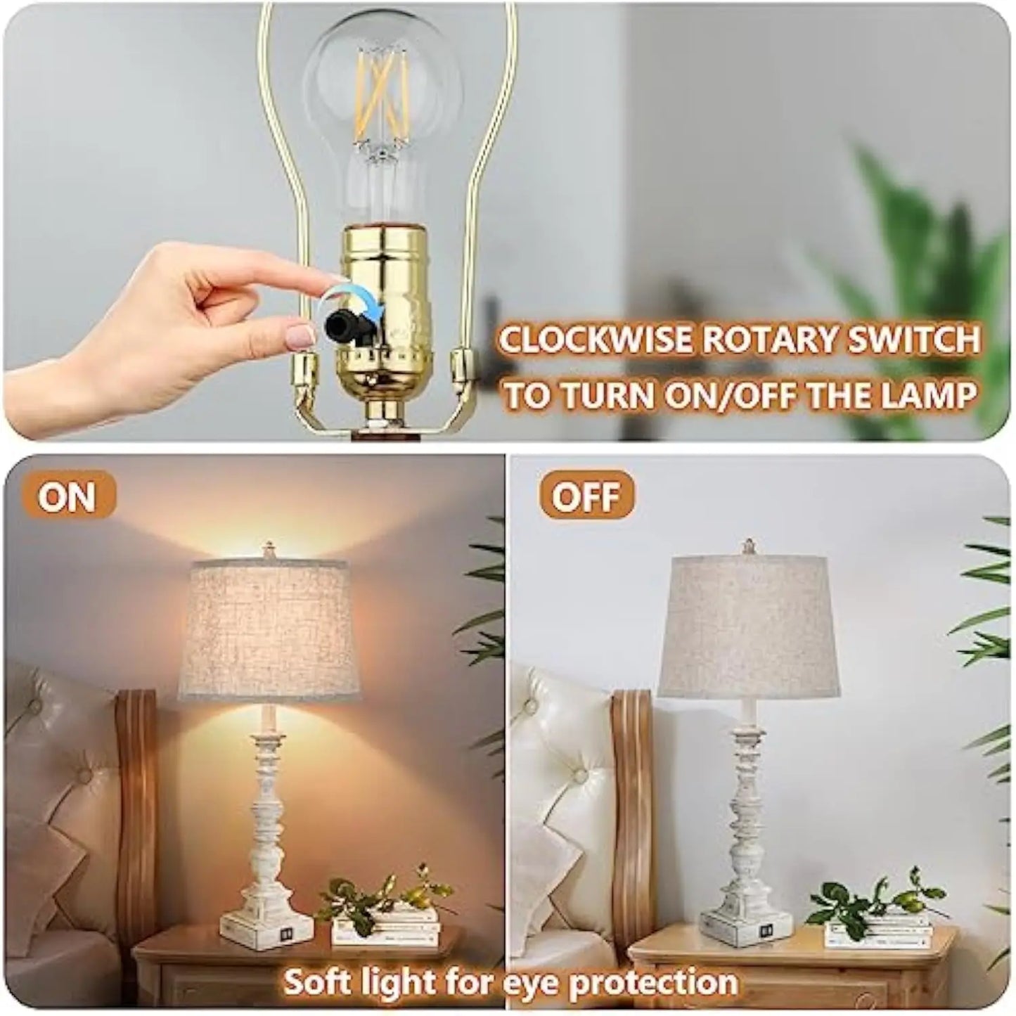 Set of 2 Farmhouse Table Lamps with 2 USB Ports