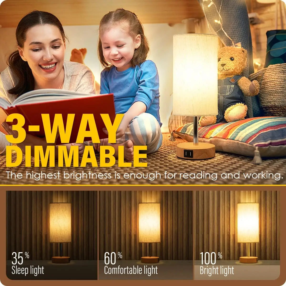 Bedside Table Lamp with USB Port