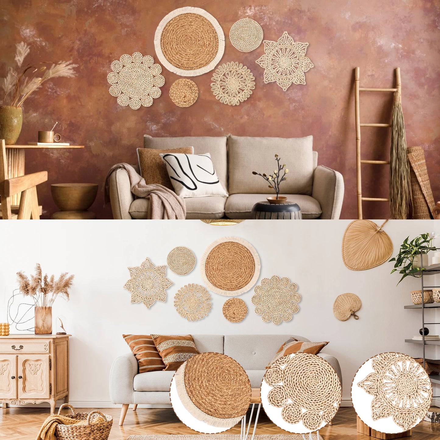6Pcs Hanging Woven Wall Basket Set
