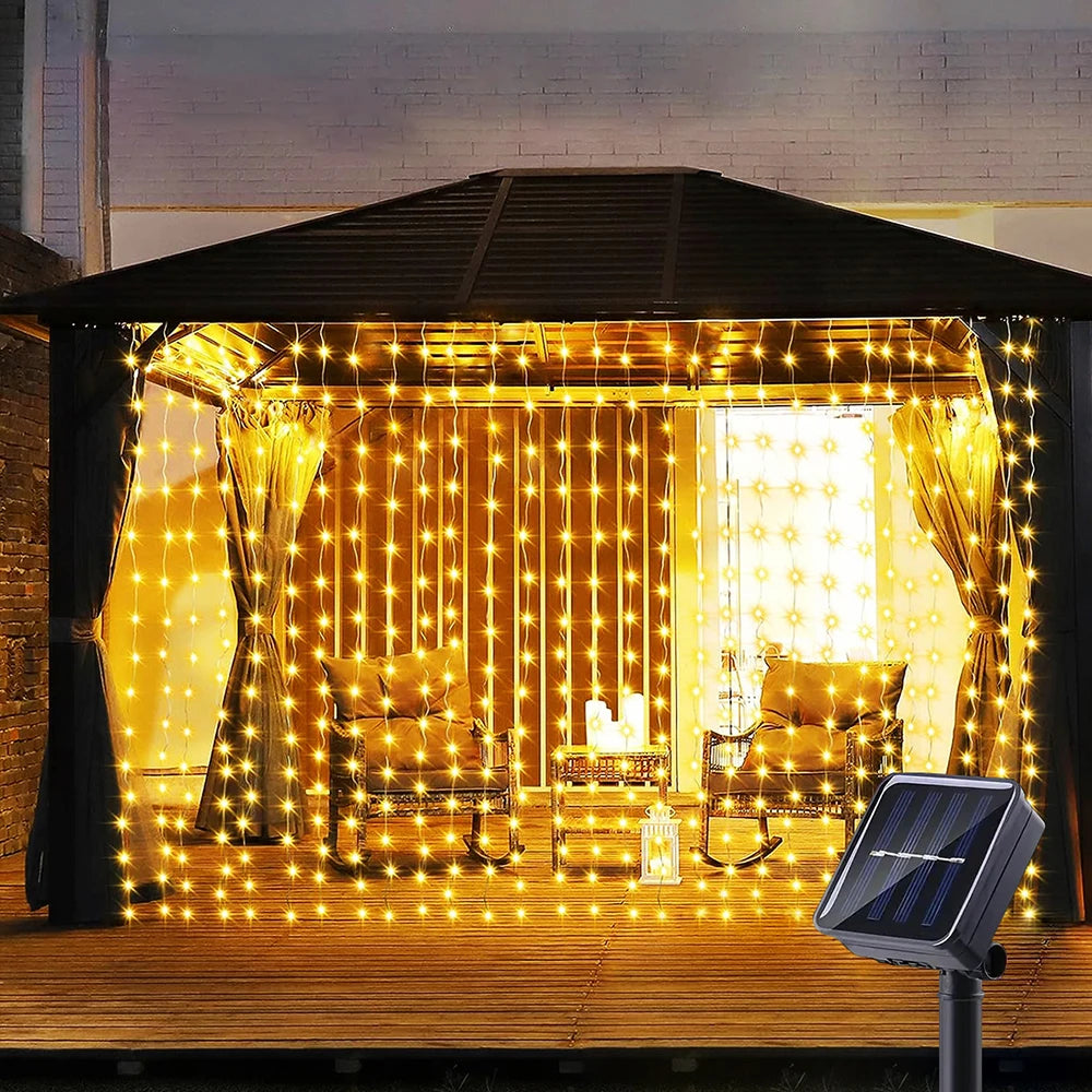 300Leds Solar Curtain Light 8 Modes