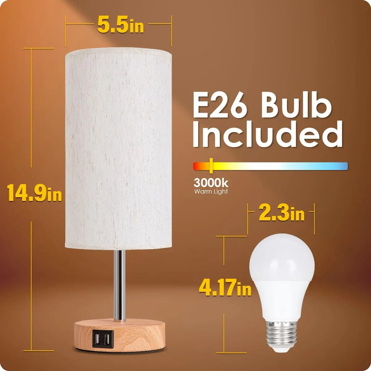 Bedside Table Lamp with USB Port