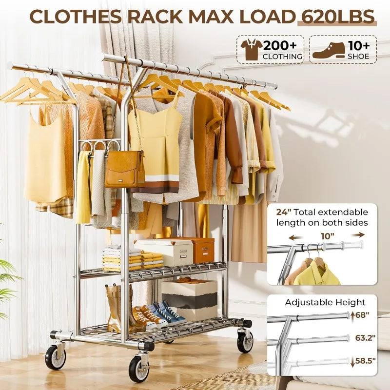 Heavy Duty Rolling Clothes Rack