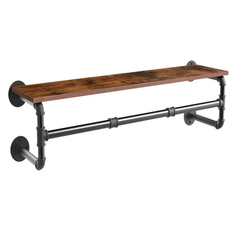 Industrial Pipe Clothes Rack with Wood Shelf