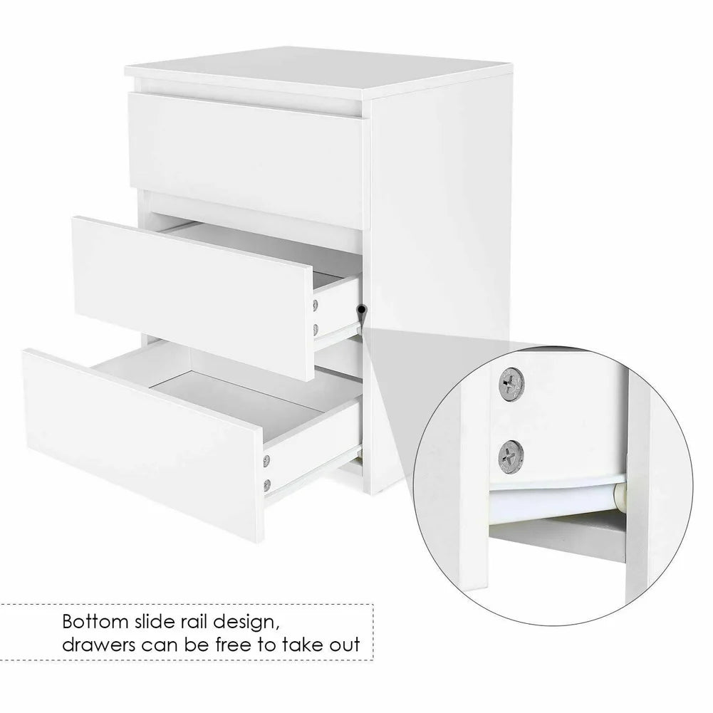 White Nightstand with 3 Storage Drawers