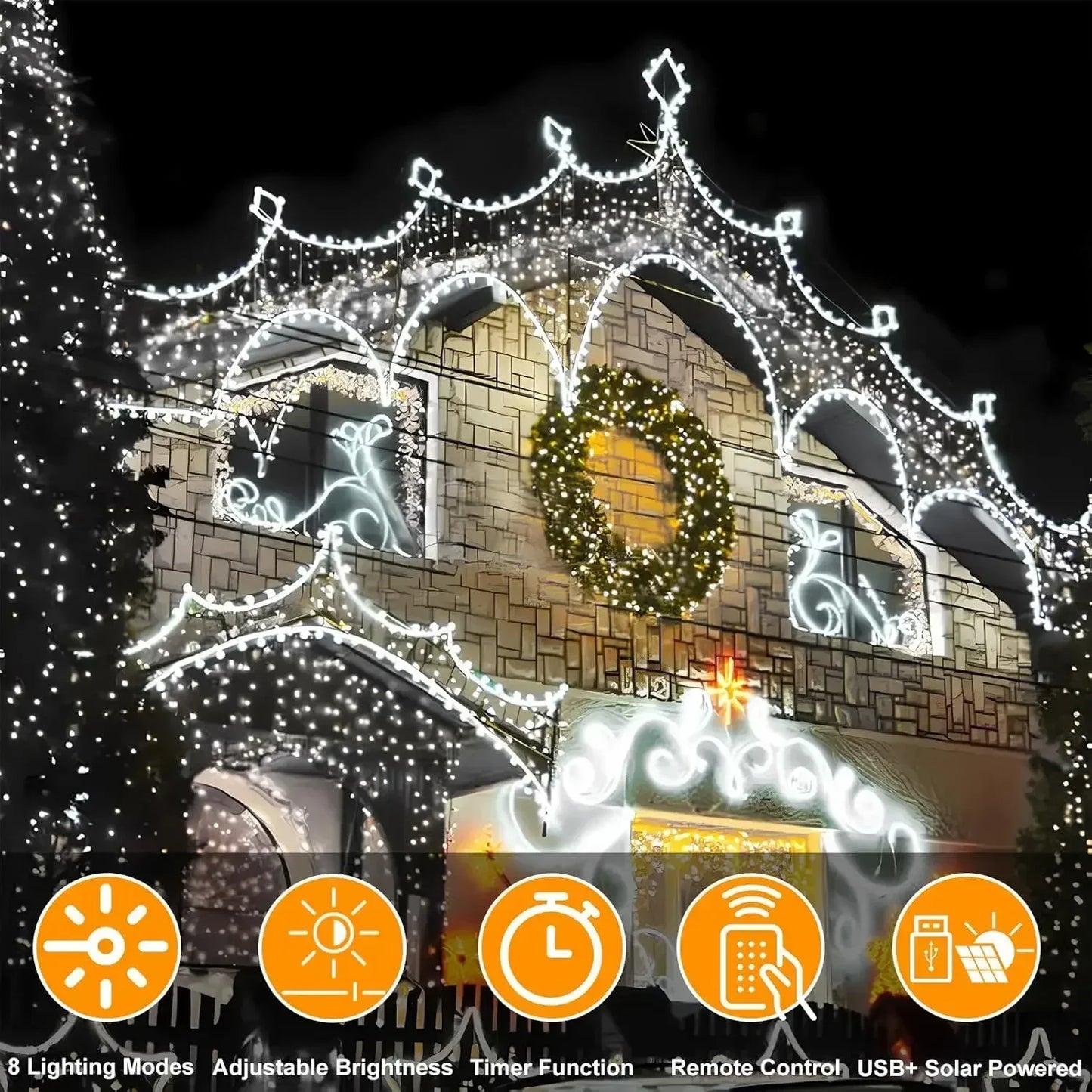 300 LED Solar Rope Lights Outdoor